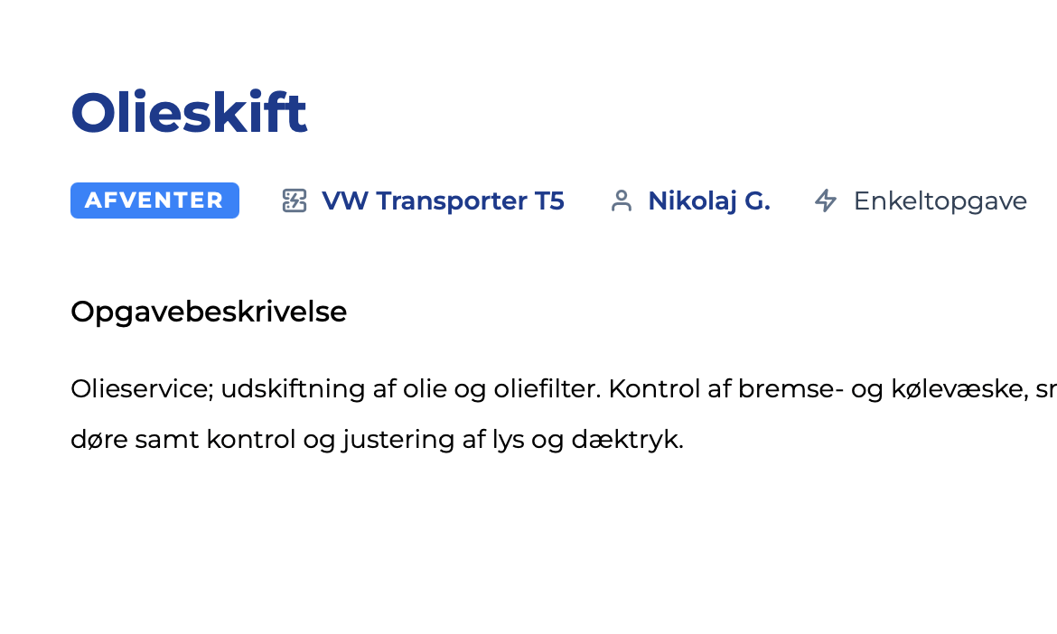 OnLion, oversigt over vedligeholdsplan